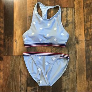 No Boundaries 2-PC Light Blue with stars Modest top Bikini Bathing Suit Sz 11/13
